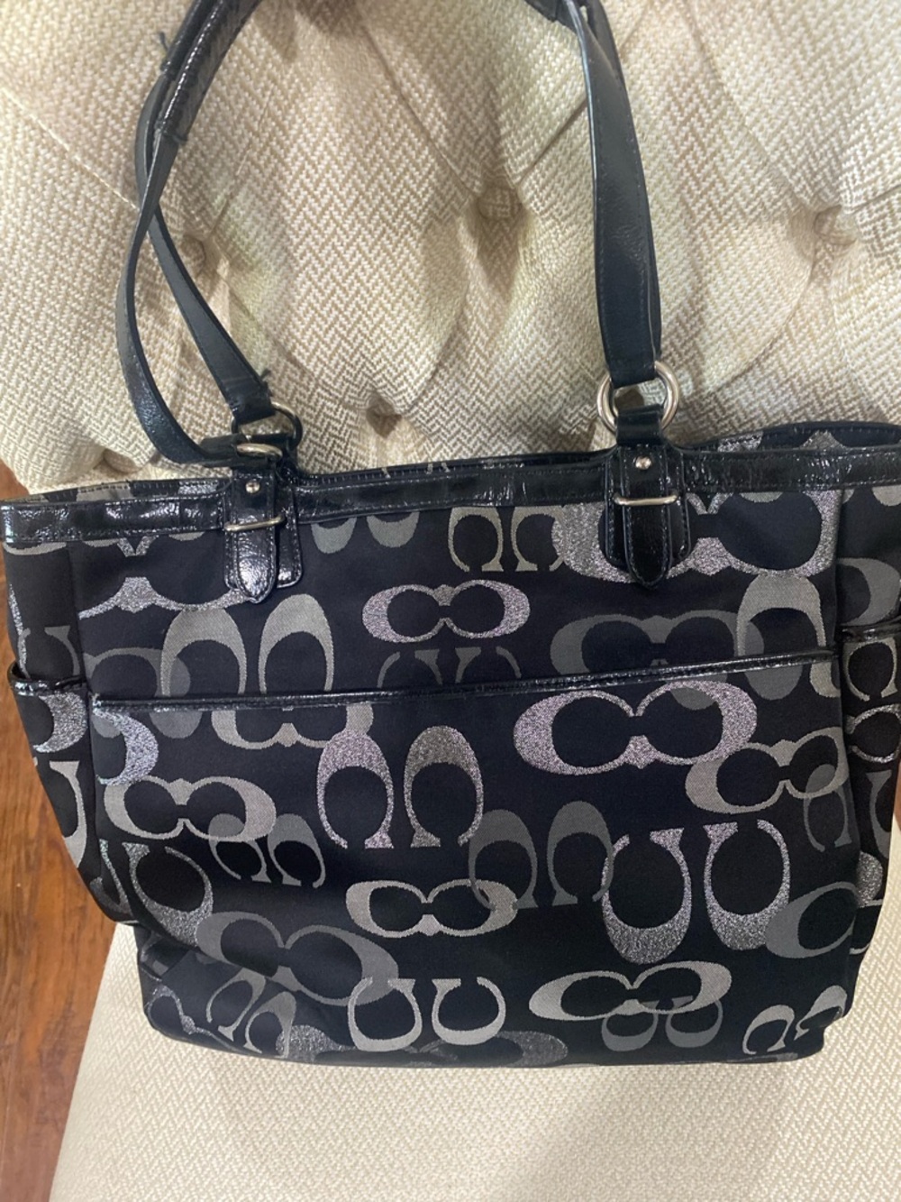 Coach Black and Silver Signature Logo Tote - Picture 4 of 14